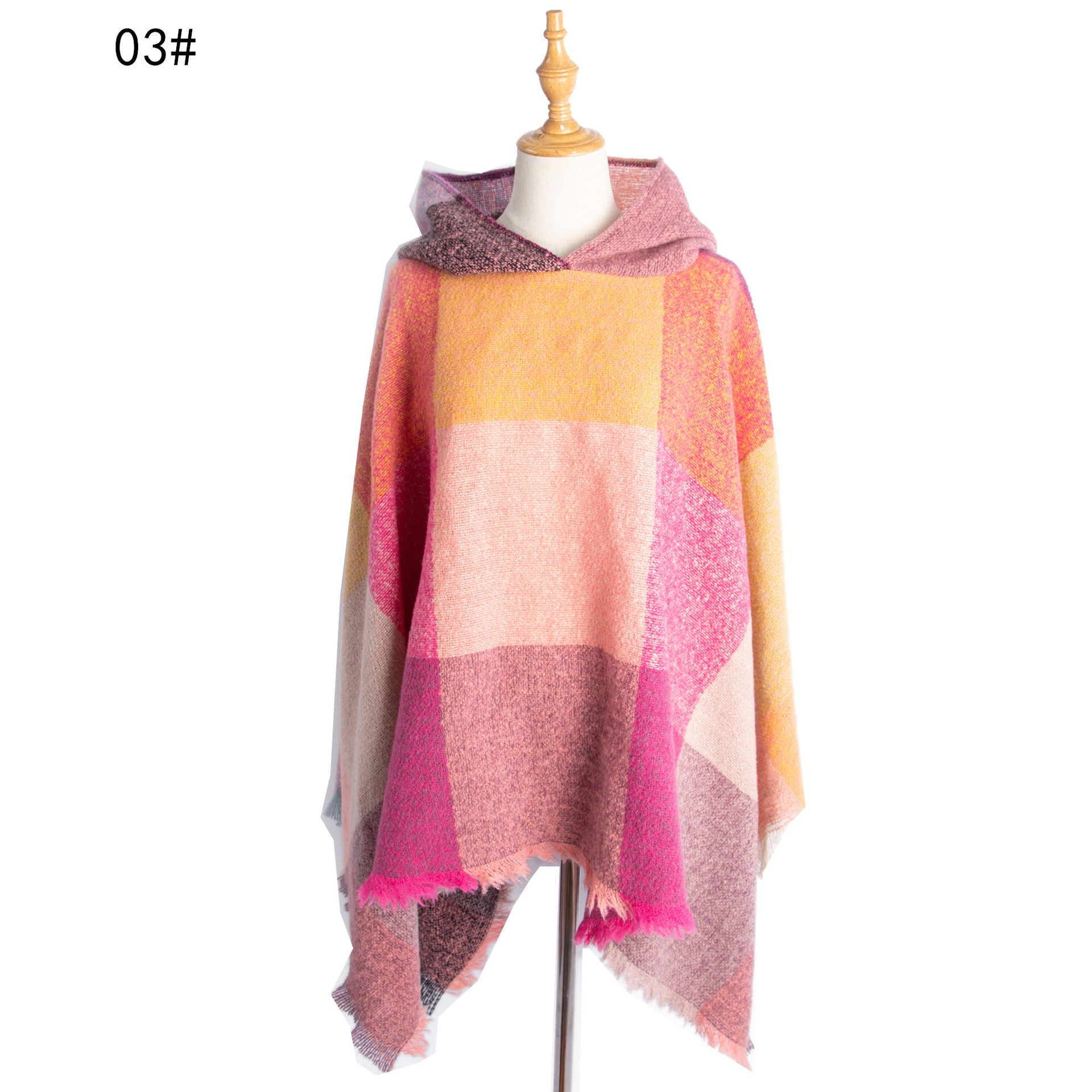 Spring and winter new large plaid women's pullover cape hooded cape cape