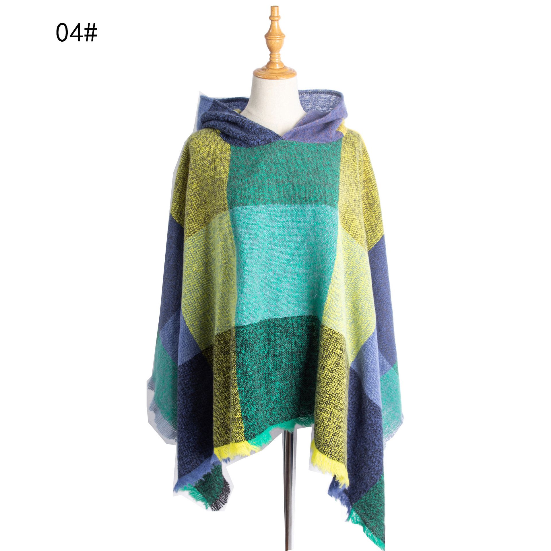 Spring and winter new large plaid women's pullover cape hooded cape cape