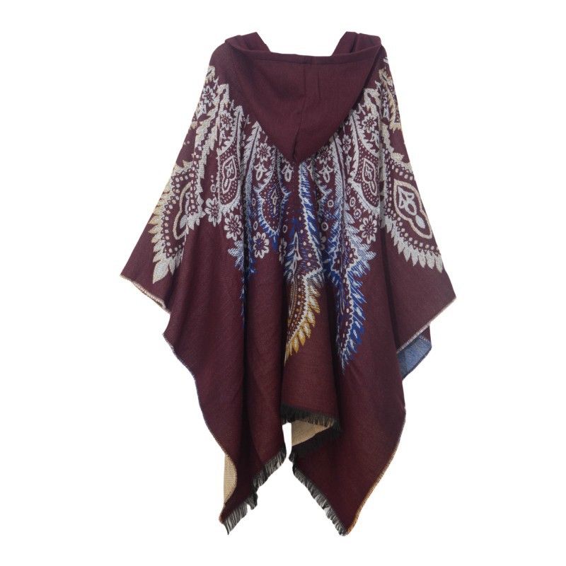 New spring and winter peacock jacquard black and blue imitation cashmere hooded cape cape