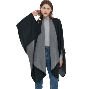 Hot autumn/Winter locks solid color imitation cashmere double-sided black grey split cape