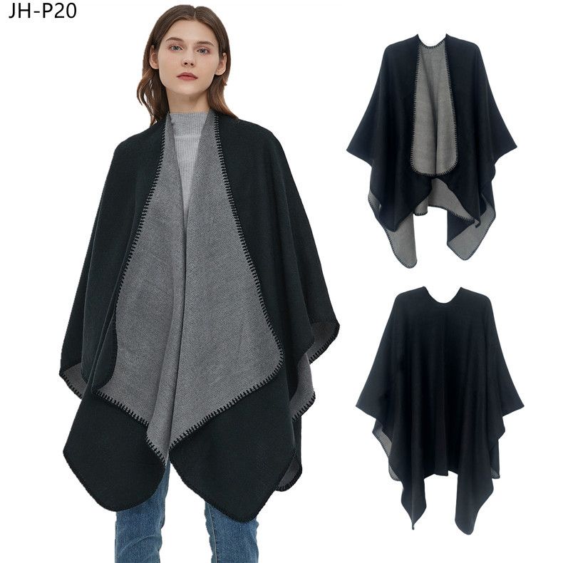 Hot autumn/Winter locks solid color imitation cashmere double-sided black grey split cape