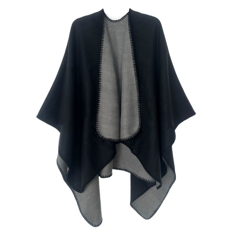 Hot autumn/Winter locks solid color imitation cashmere double-sided black grey split cape