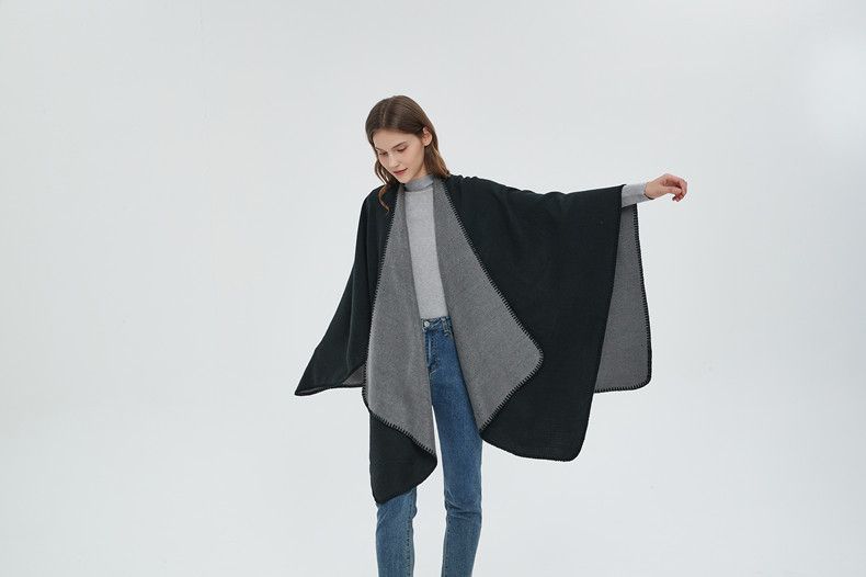 Hot autumn/Winter locks solid color imitation cashmere double-sided black grey split cape