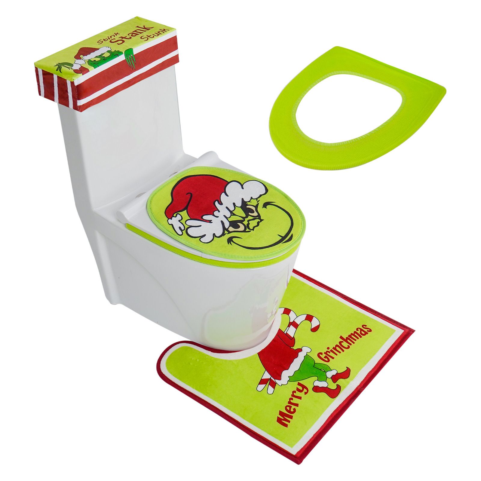 Cross Border Independent Station Christmas Greenwich Toilet Cushion Foot Decoration Toilet Cushion Set Grinch