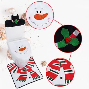 Xmas Indoor Decor Toilet Seat Tank Cover Toilet Paper Box and Santa Towel Christmas Theme Decoration Set