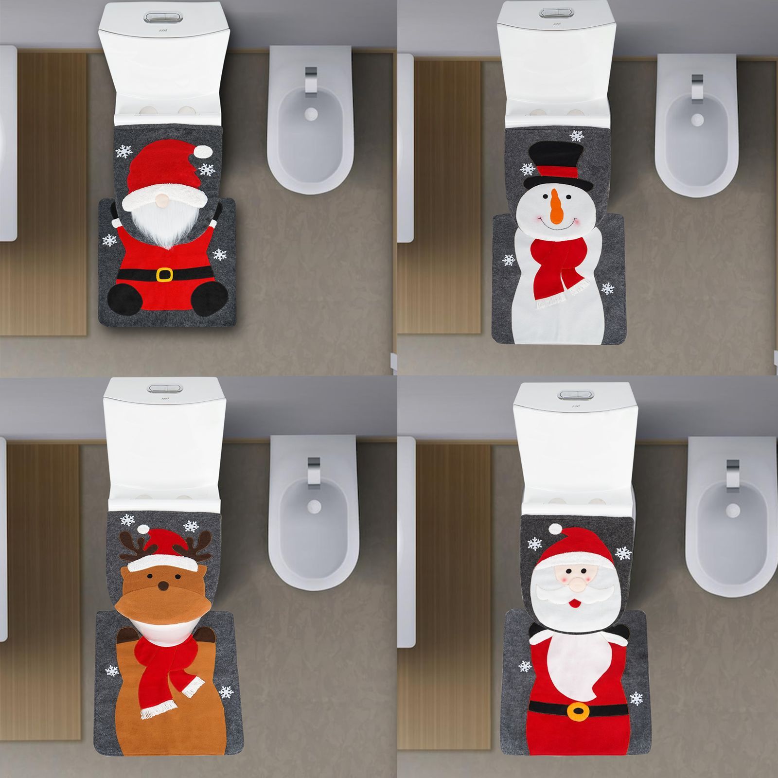 Xmas Indoor Decor Toilet Seat Tank Cover Toilet Paper Box and Santa Towel Christmas Theme Decoration Set