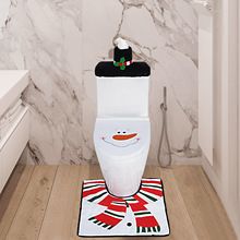 Xmas Indoor Decor Toilet Seat Tank Cover Toilet Paper Box and Santa Towel Christmas Theme Decoration Set