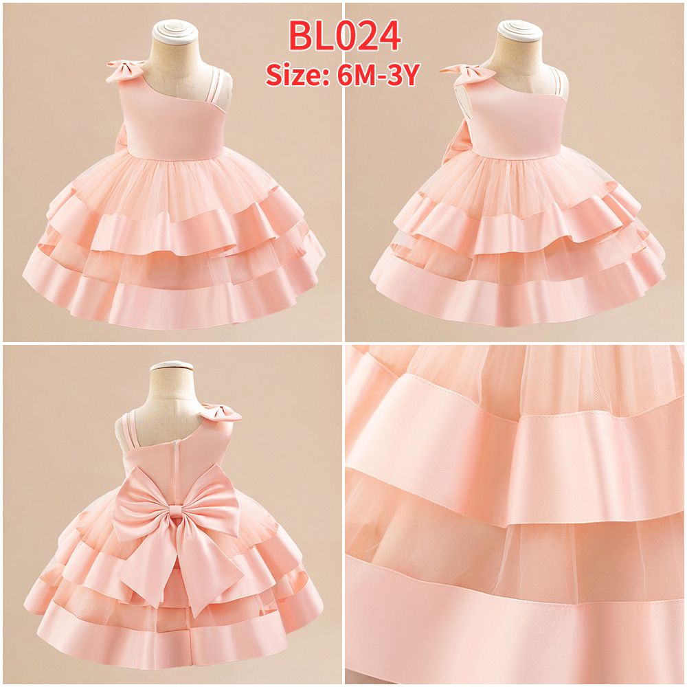 Elegant One Shoulder Bow Princess Dress and Tiered Tulle Skirt -kids dress Weddings, birthday parties, fashion shows and perform