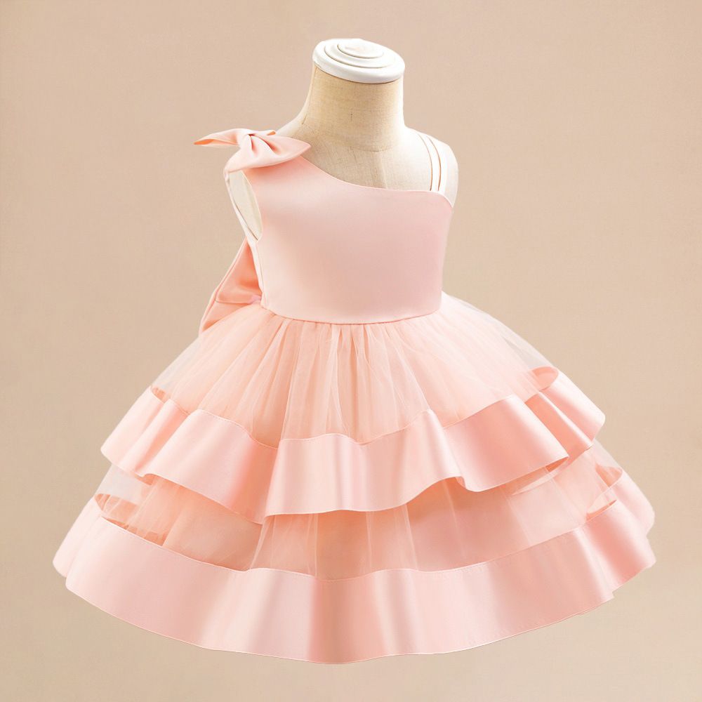 Elegant One Shoulder Bow Princess Dress and Tiered Tulle Skirt -kids dress Weddings, birthday parties, fashion shows and perform