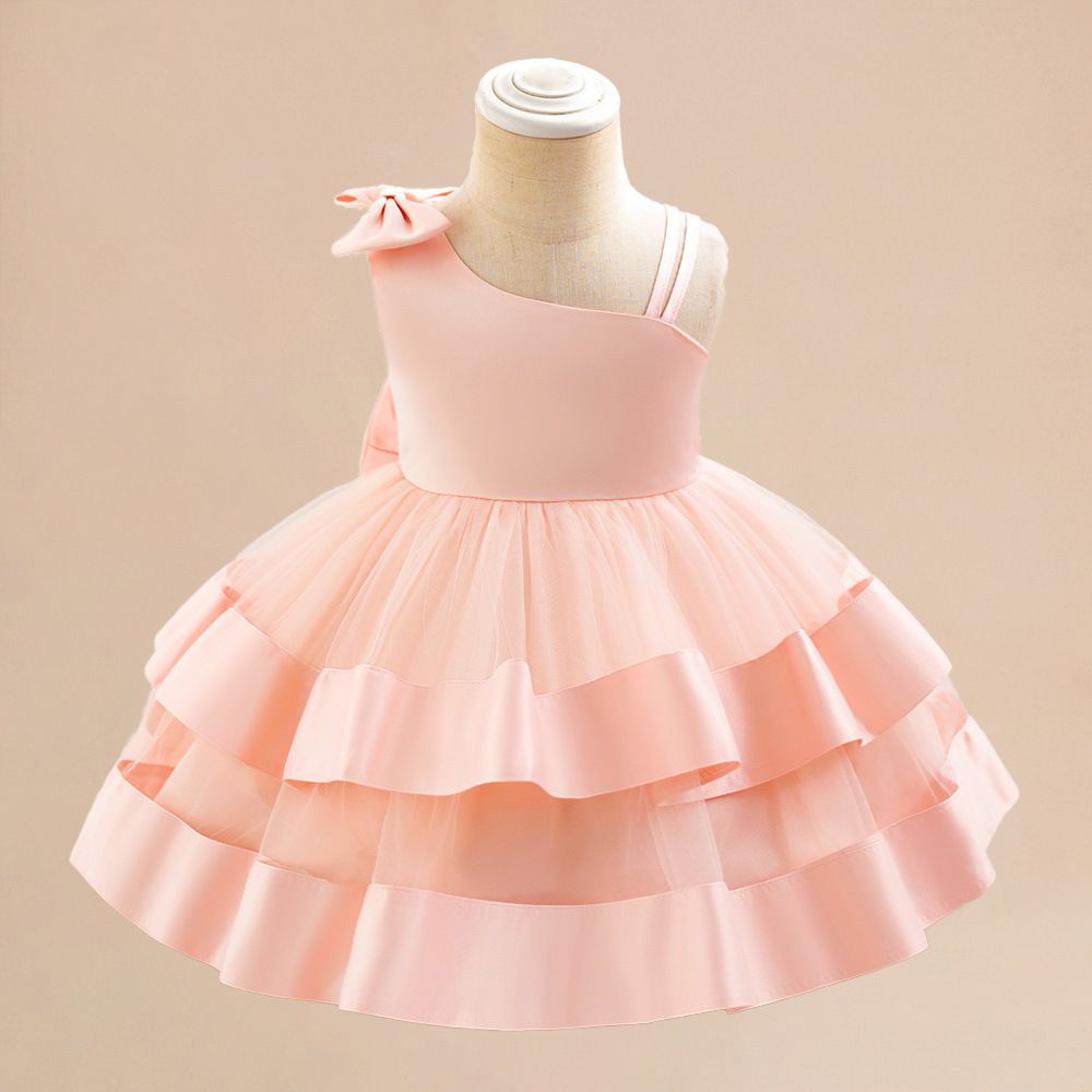 Elegant One Shoulder Bow Princess Dress and Tiered Tulle Skirt -kids dress Weddings, birthday parties, fashion shows and perform