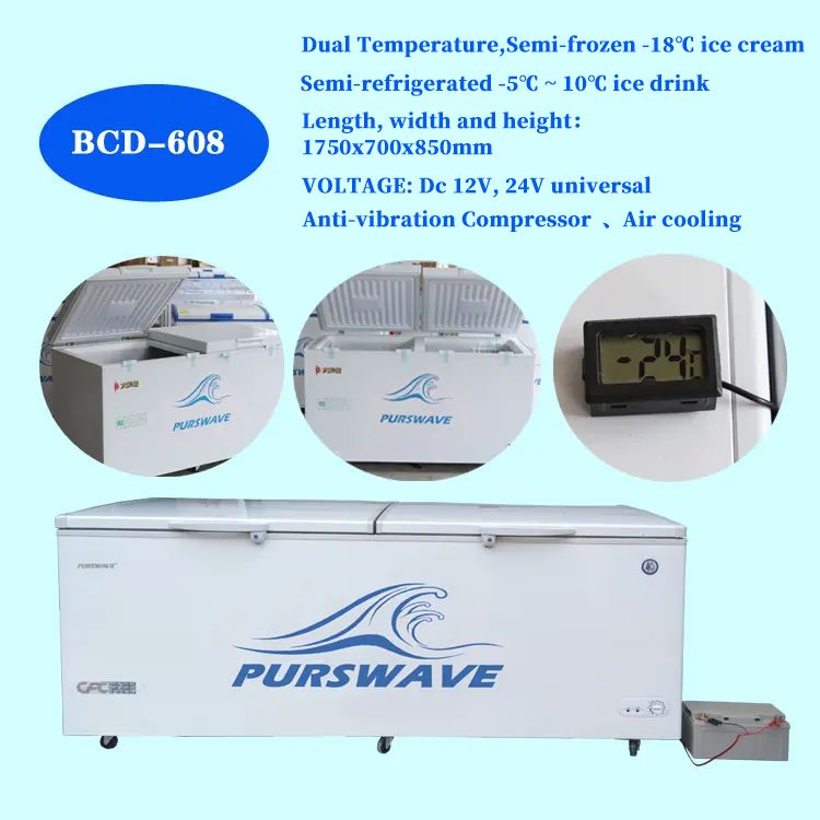 BCD-608 DC Solar freezer 12V24V battery chest freezer for Africa deep freezer for Cold chain logistics 48V is available