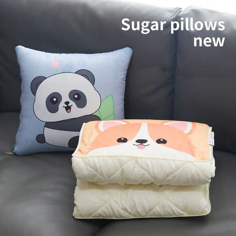 Soft Cartoon Multi-Purpose Pillow Blanket 2-in-1 Office School Nap Cushion