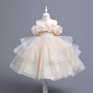 Elegant princess kids dress with ruffled bodice and sequined tulle skirt perfect for birthdays, parties and formal events