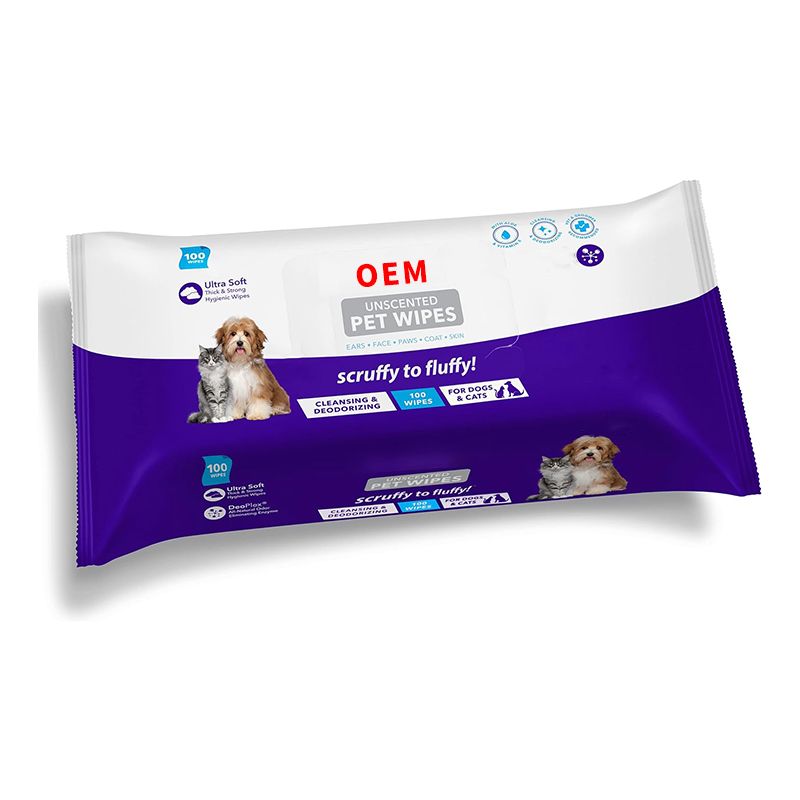 OEM unscented pet wipes cleansing&deodorizing 100pcs