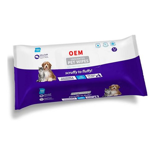 OEM unscented pet wipes cleansing&deodorizing 100pcs