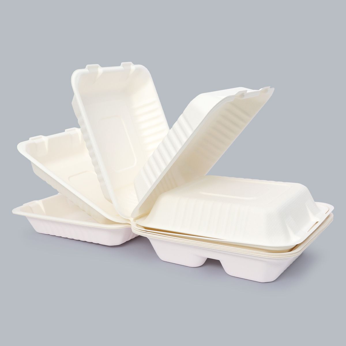 8×8 Inch Flip-top 3-compartment Container Disposable Tableware Meal Box Factory Price Wholesale Food Packaging