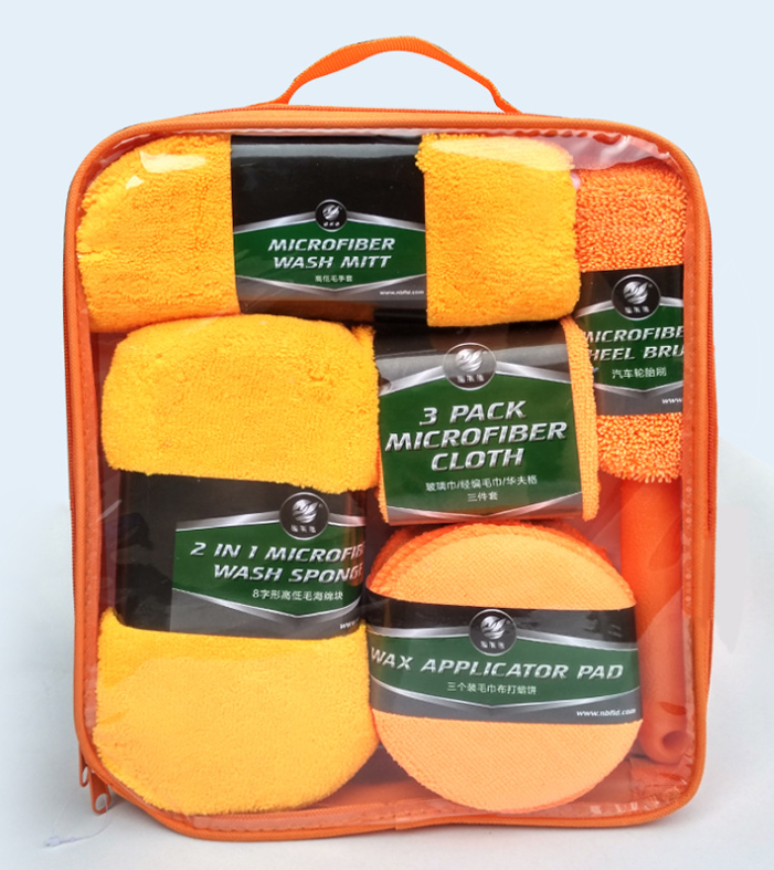 9 PCS Car Cleaning Wash Tools Microfiber Towel Set Detailing Wheel Brush Waxing Sponge Cloth Kit