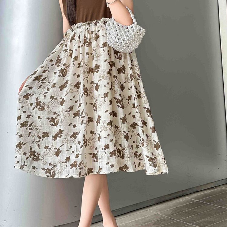 Floral Sleeveless Summer Dress for Girls - Cute Bowknot Embellished Brown and White Dress, Casual Fashion, Wholesale Kids Cloth