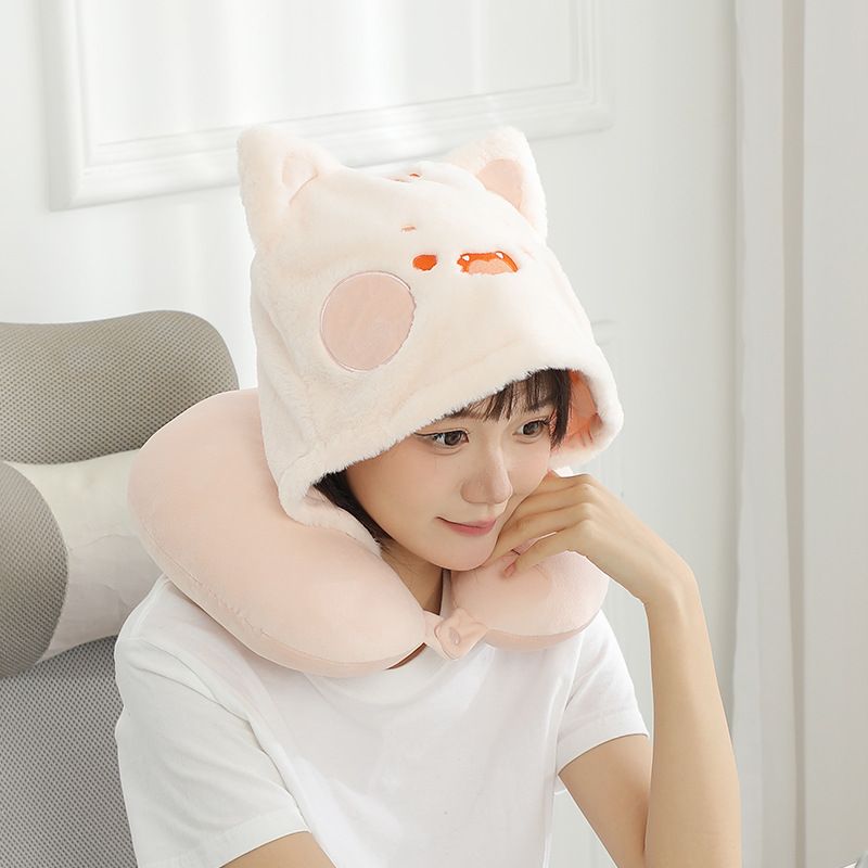 Cartoon Hooded U-Shaped Pillow Blackout Neck Protection Office Nap Travel Wholesale