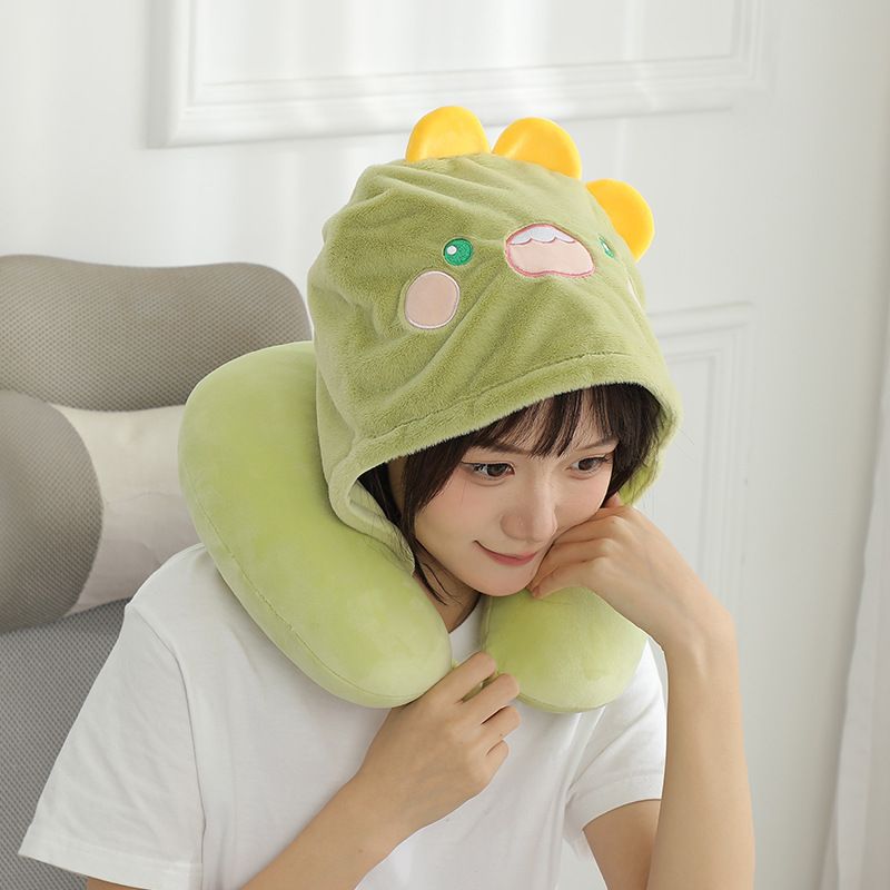 Cartoon Hooded U-Shaped Pillow Blackout Neck Protection Office Nap Travel Wholesale