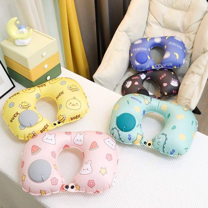 Cartoon Printed Push Inflatable U-Shape Pillow Travel Wholesale