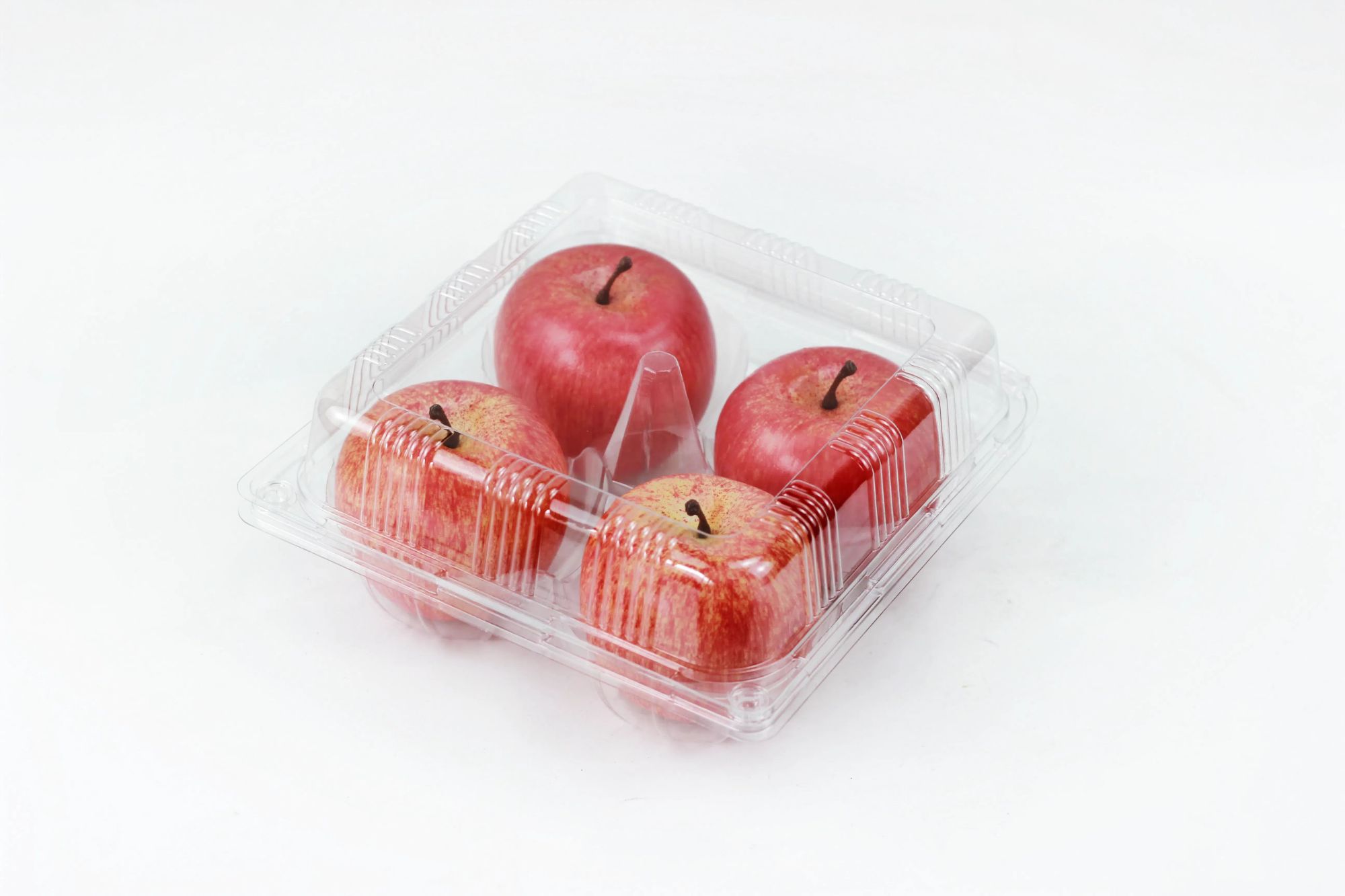 Free Sample 4 Section Clear Food Grad PET Plastic Fruit Container for Apples Peaches Oranges