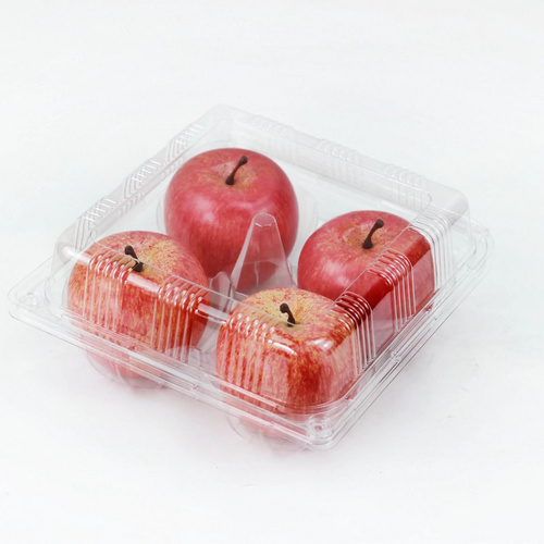 Free Sample 4 Section Clear Food Grad PET Plastic Fruit Container for Apples Peaches Oranges