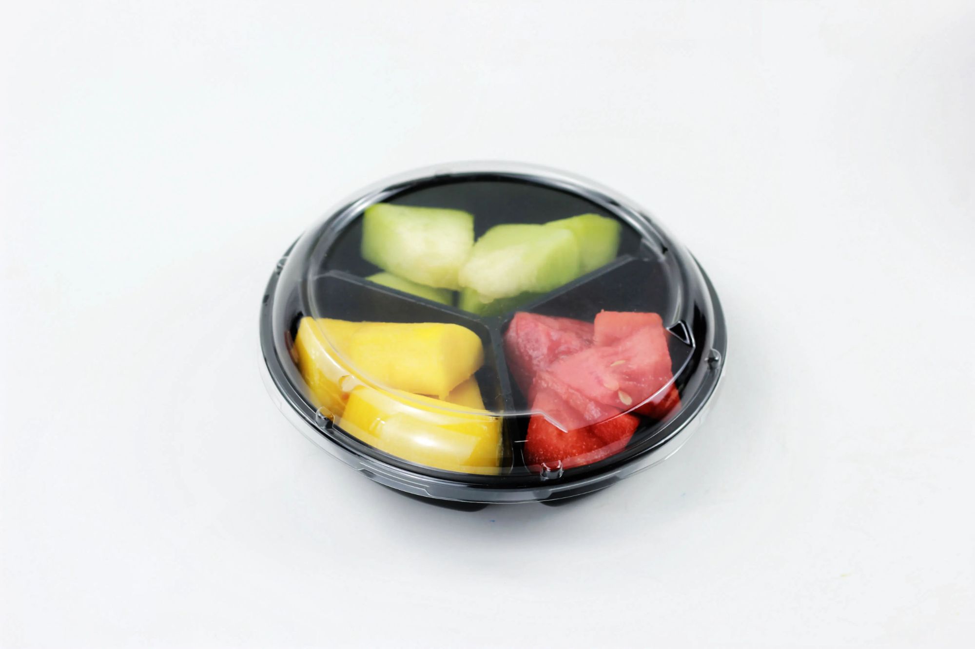 Free Sample 400g 3 Section Food Grad PET Plastic Tray Food Container for Salad Fruit Snacks