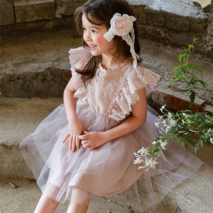 Girls' Lace and Tulle Princess Dress - 2024 Summer Collection, Elegant Flutter Sleeve Birthday and Party Dress for Little Girls