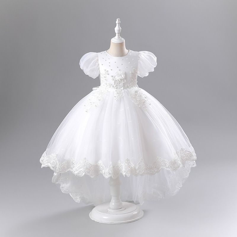 Elegant princess dress for girls, fluffy tulle gown with lace embroidery and train, perfect for parties, birthdays and performan