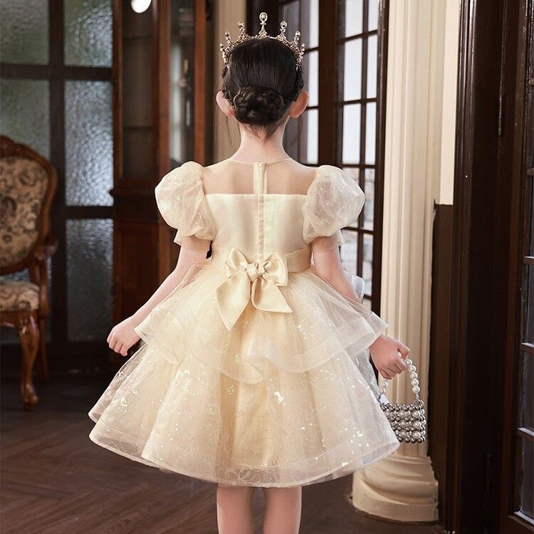 Princess Kids Dress with Puffy Sleeves and Lace Embellishments - Ideal for Special Occasions and Parties