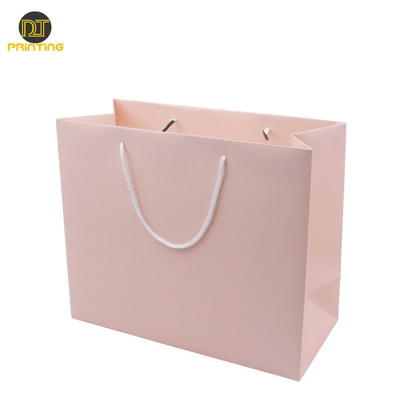 Women Pink Paper luxury Hot Selling Packaging Shopping Clothing Paper Gift Bag With Ribbon