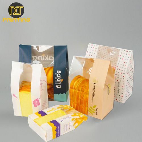 Customized Food Bags Bakery Baking Bags Zipper Clear Window Flat Bottom Recycled Takeaway Brown Kraft Paper Food Packaging Bag