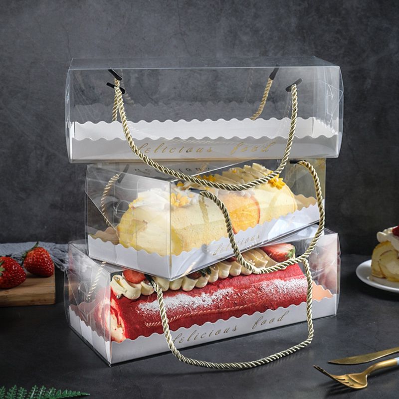 Plastic pastry containers clear single pastry container cake slice box rectangle desserts box with handle