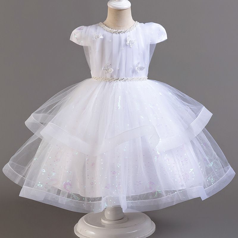 Elegant Butterfly kids Dress Gown Puff Skirt, Pearl Embellished Gauze Skirt - Girls Tulle Party Dresses