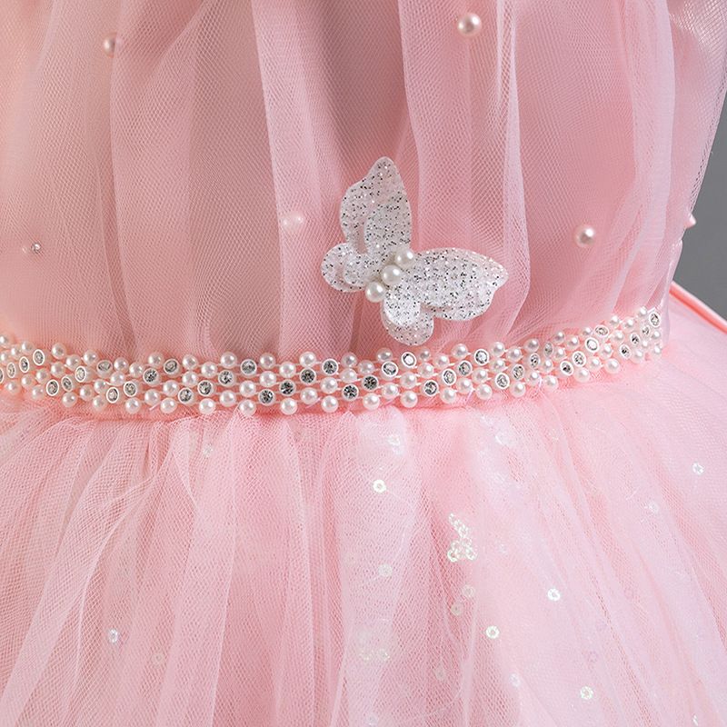 Elegant Butterfly kids Dress Gown Puff Skirt, Pearl Embellished Gauze Skirt - Girls Tulle Party Dresses