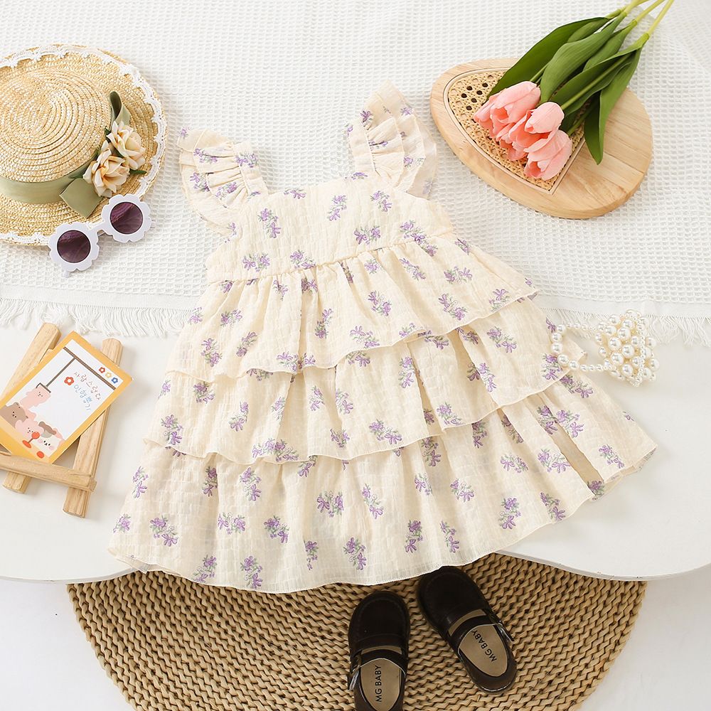 Bow flower ruffle children's dress - Girls summer sleeveless dress suitable for parties and birthday banquets