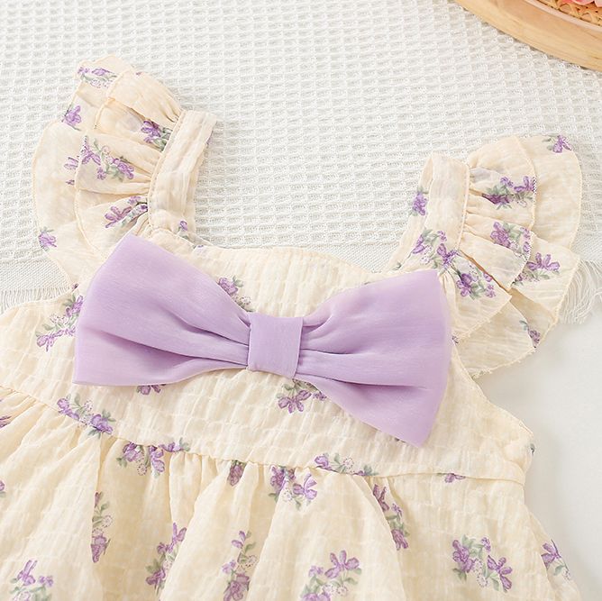 Bow flower ruffle children's dress - Girls summer sleeveless dress suitable for parties and birthday banquets