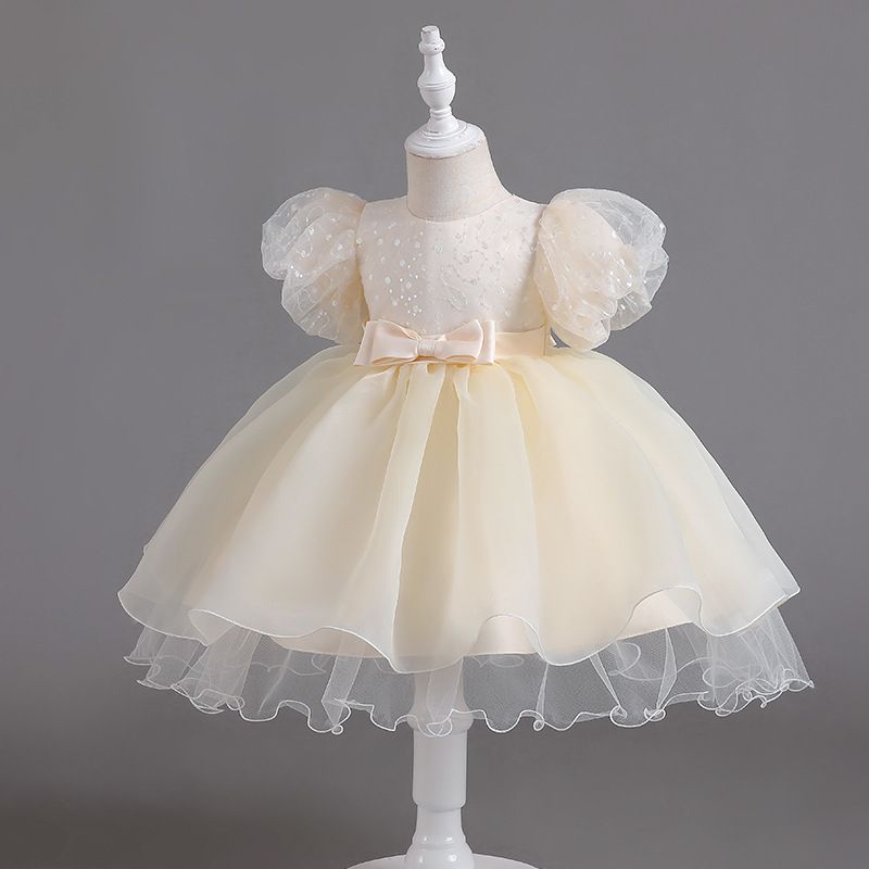 Cute Puff Sleeve Kids Dress - Princess Party Dress for Girls with Bow Perfect for Special Occasions and Events