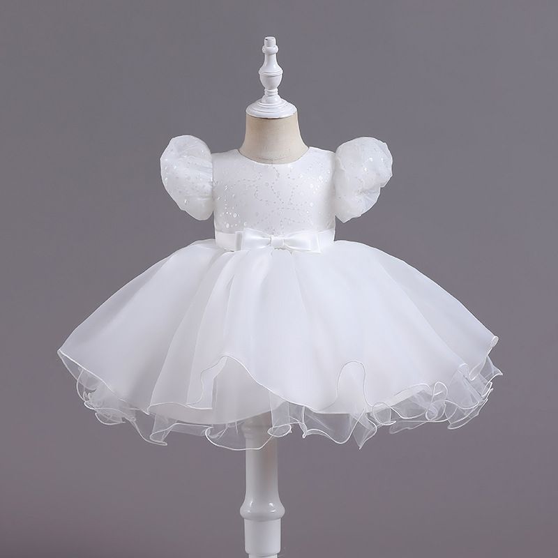 Cute Puff Sleeve Kids Dress - Princess Party Dress for Girls with Bow Perfect for Special Occasions and Events