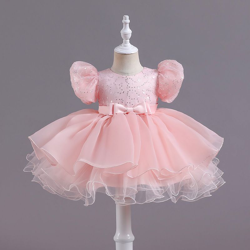 Cute Puff Sleeve Kids Dress - Princess Party Dress for Girls with Bow Perfect for Special Occasions and Events