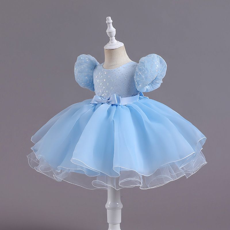 Cute Puff Sleeve Kids Dress - Princess Party Dress for Girls with Bow Perfect for Special Occasions and Events