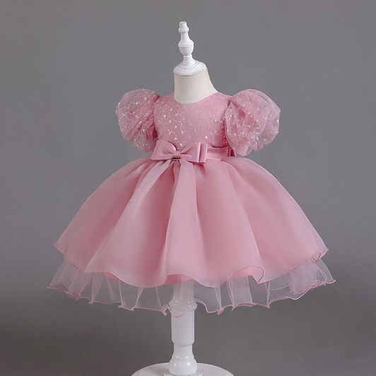 Cute Puff Sleeve Kids Dress - Princess Party Dress for Girls with Bow Perfect for Special Occasions and Events