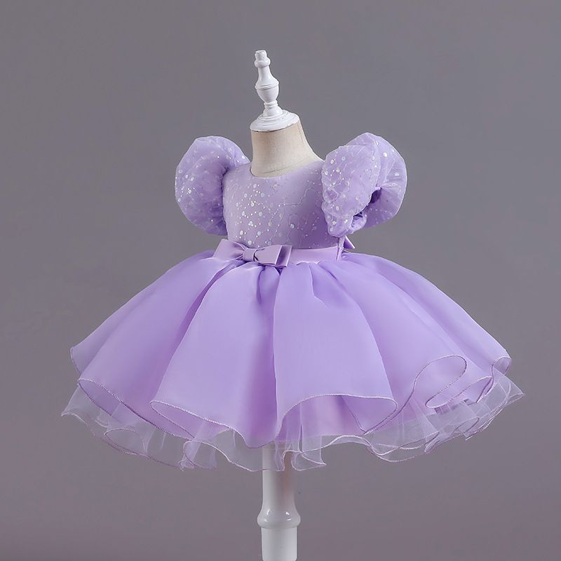 Cute Puff Sleeve Kids Dress - Princess Party Dress for Girls with Bow Perfect for Special Occasions and Events