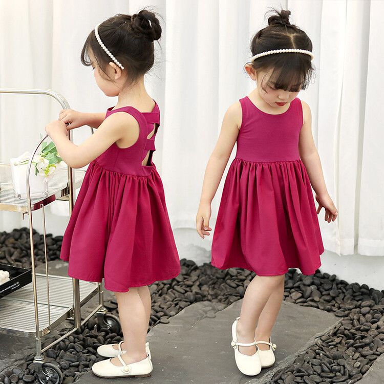 Stylish Sleeveless Kids Dress - Girls' Elegant Party Gown with Bow and Back Detailing, Perfect for Special Occasions