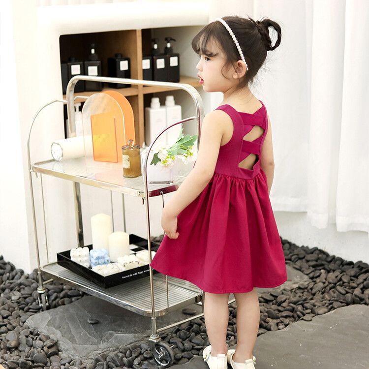 Stylish Sleeveless Kids Dress - Girls' Elegant Party Gown with Bow and Back Detailing, Perfect for Special Occasions