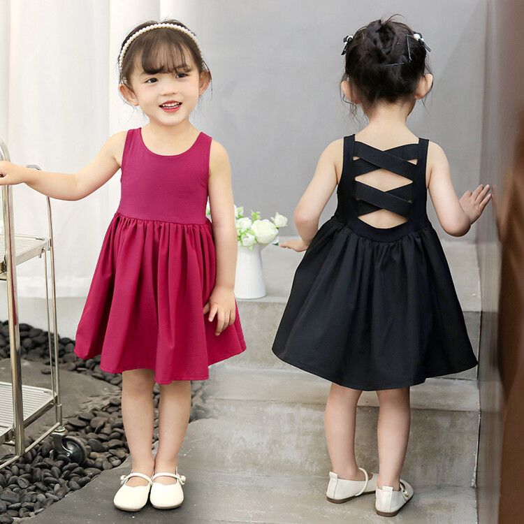 Stylish Sleeveless Kids Dress - Girls' Elegant Party Gown with Bow and Back Detailing, Perfect for Special Occasions