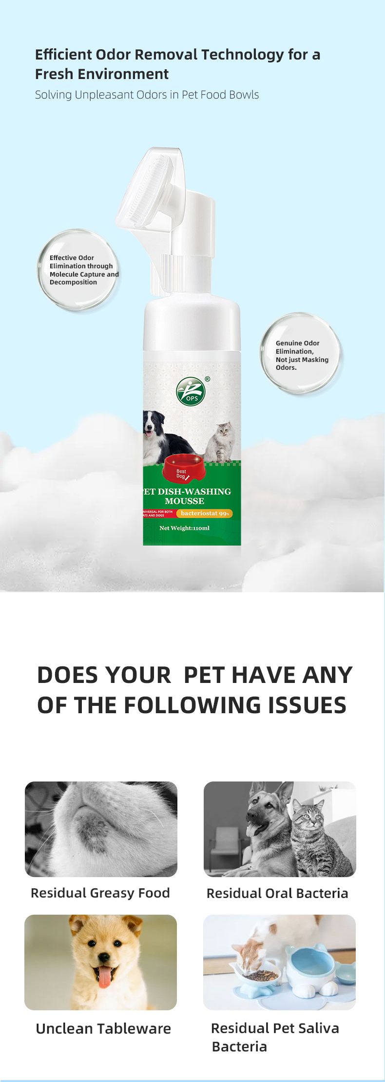 Factory New Design Eco-Friendly Pet Dish-Washing Mousse 110ml