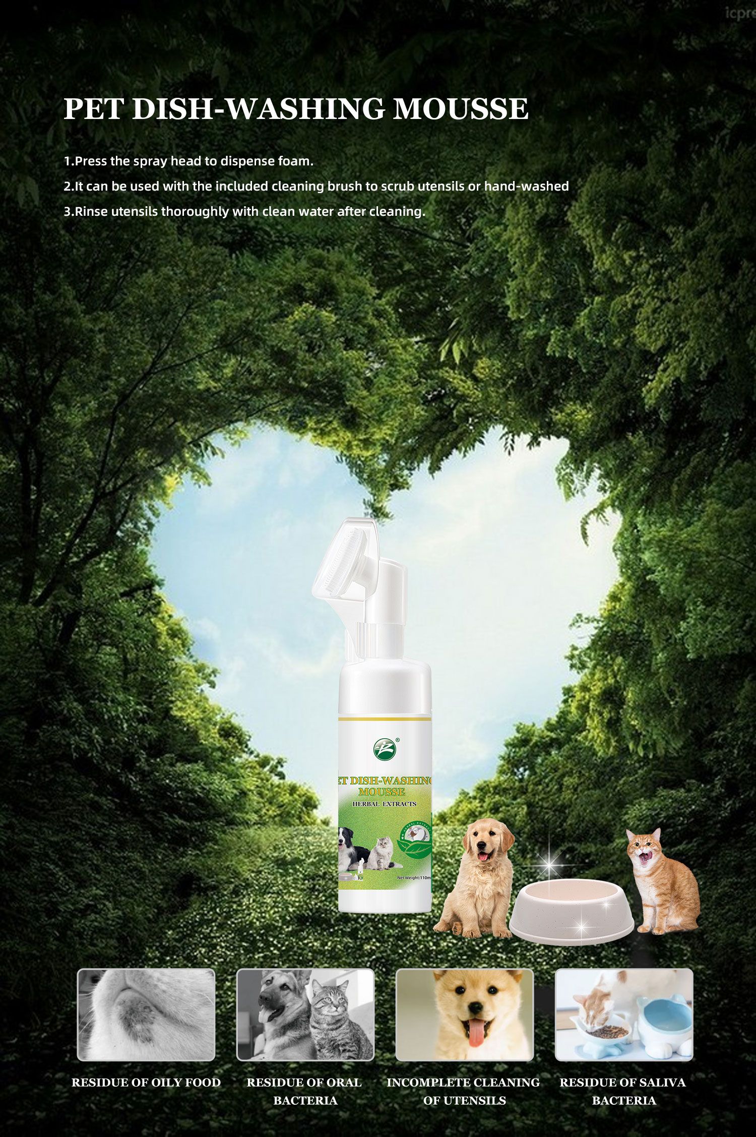 Highly Effective Pet Bowls, Dishwashing Mousse Is Easy To Use 110ml