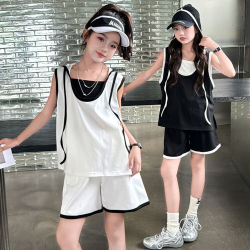 Fashion Girls' Sports Set Sleeveless Top and Shorts Comfortable and Breathable Perfect for Daily Wear and Sports